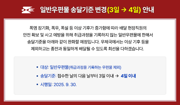 일반우편물 송달기준 변경 안내