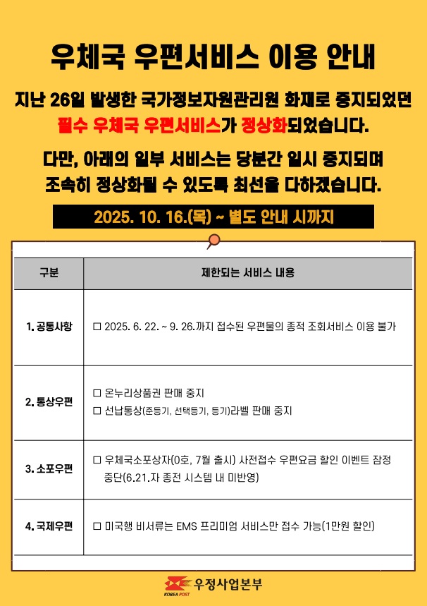 우체국 우편서비스 이용 안내